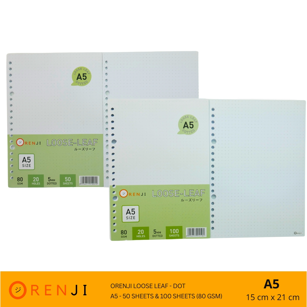 

Orenji Loose Leaf A5 Dot - 50Lembar dan 100Lembar - Kertas Binder Ukuran 15cm x 21cm - 20 Lubang - 80GSM - Refill Kertas Binder