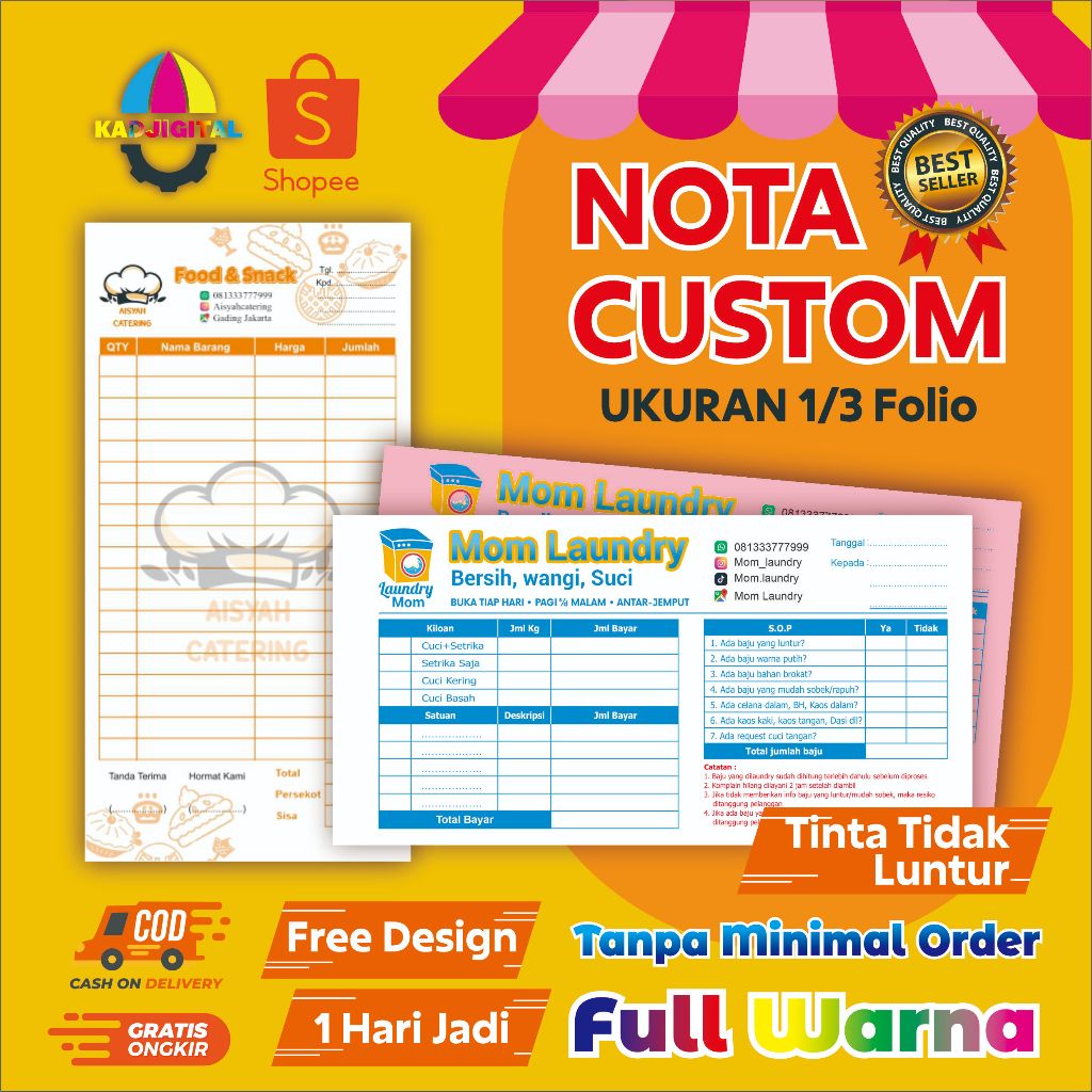 

Nota Custom 1/3 F4 Full Colour Gratis Desain Nota Lucu Nota Kekinian Nota Rumah Makan Nota 2 ply