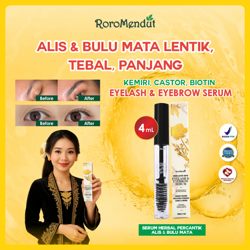 𝐑𝐎𝐑𝐎 𝐌𝐄𝐍𝐃𝐔𝐓 Kemiri Castor Biotin EYELASH & EYEBROW SERUM | Vitamin Bulu Mata & Alis Perawatan Tebal 
