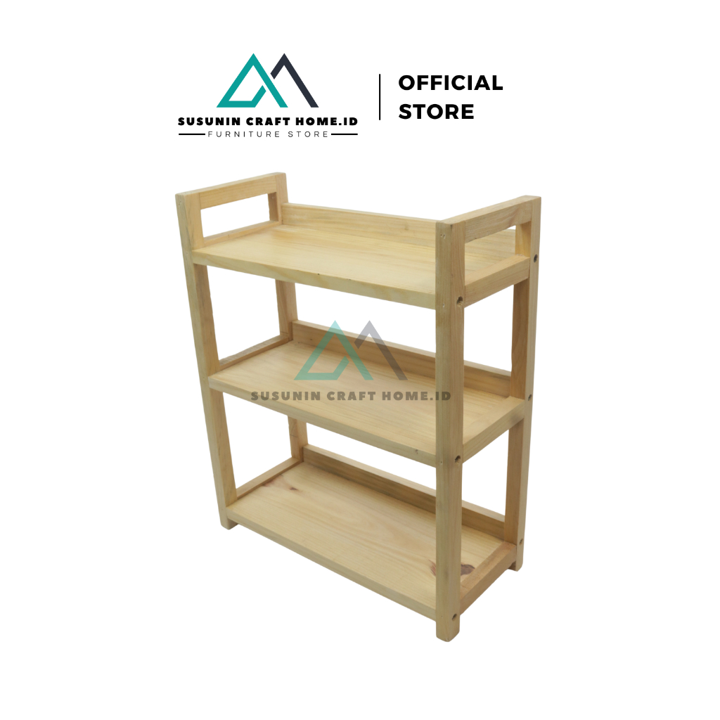 Rak Bumbu Kayu Tempat Bumbu Dapur Rak Dapur Kayu Pinus 3 Susun Serbaguna