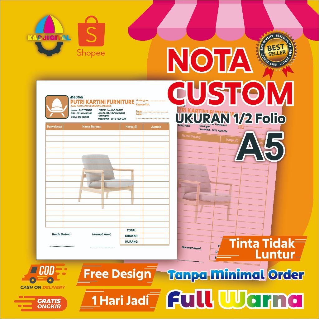 

Nota Custom 1/2 F4 Full Colour Gratis Desain Nota Kekinian Nota 2 ply Nota Satuan Nota Furniture