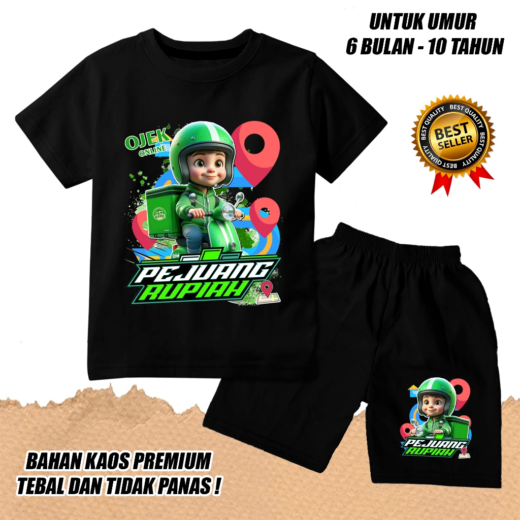 SETELAN LENGAN PENDEK ANAK LAKI LAKI PEREMPUAN KAOS KATUN ANAK OJOL OJEK ONLINE