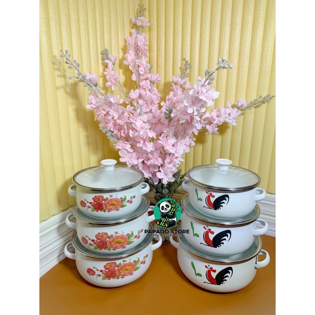 Panci Enamel Susun Panci 3 & 5 Susun Panci Tutup Kaca Atau Tutup Enamel Ori Tb Essiancial