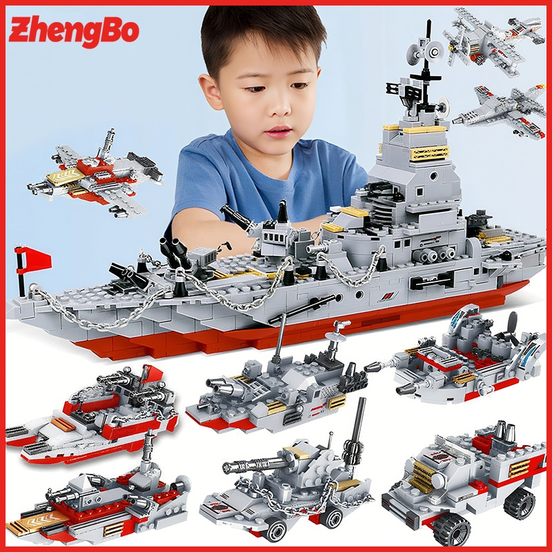 ZhengBo Mainan Robot Polisi Warship Blok Bangunan kapal induk Edukasi Mainan Anak Laki-laki