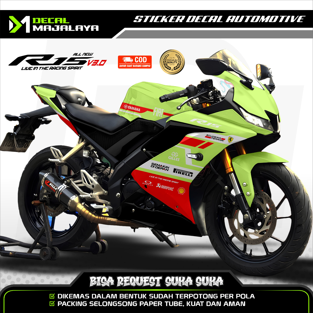 Bisa COD Decal Sticker Full Body Yamaha R15 V3 Motif Ferari MotoGP Desain Custom Dekal Stiker