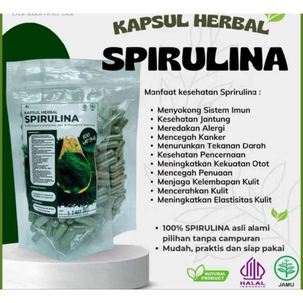 

spirulina kapsul murni 100% sejuta manfaat/kapsul spirulina 1pack isi 100butir