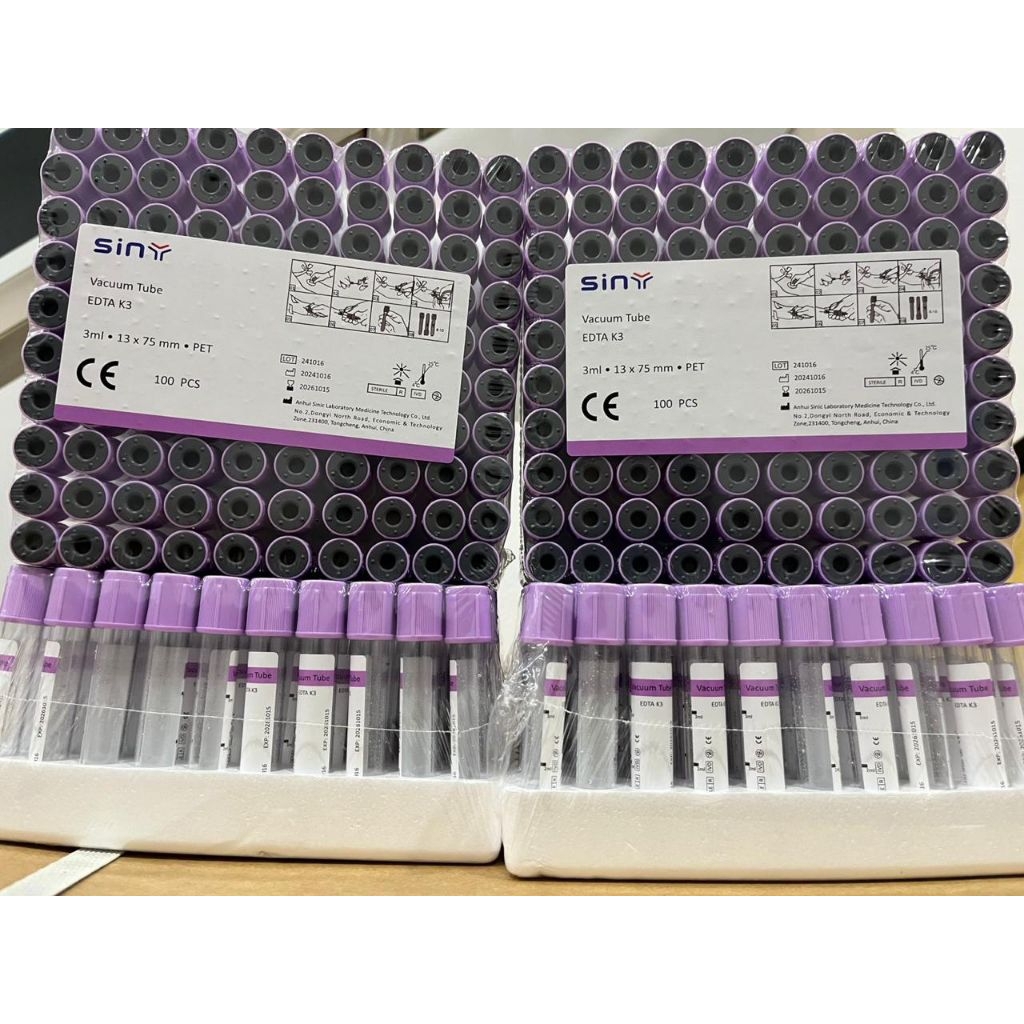 vacum tube edta 3ml tutup unggu bahan plastik merk siny 1 box isi 100pcs