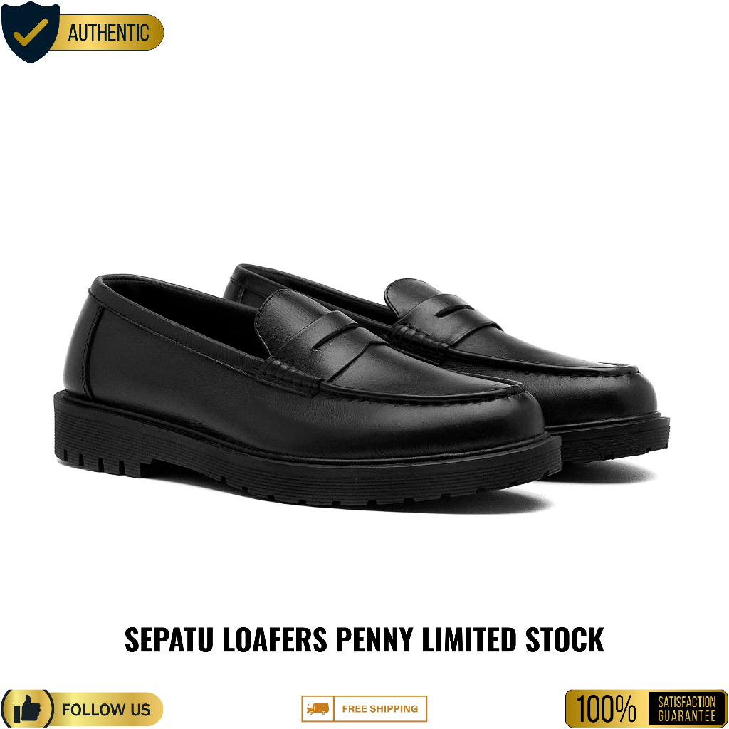 KENZIOS ORI x uawindonesia | SEPATU KENZIOS KARN BLACK - Sepatu Loafers Pria Hitam Kulit Slip On