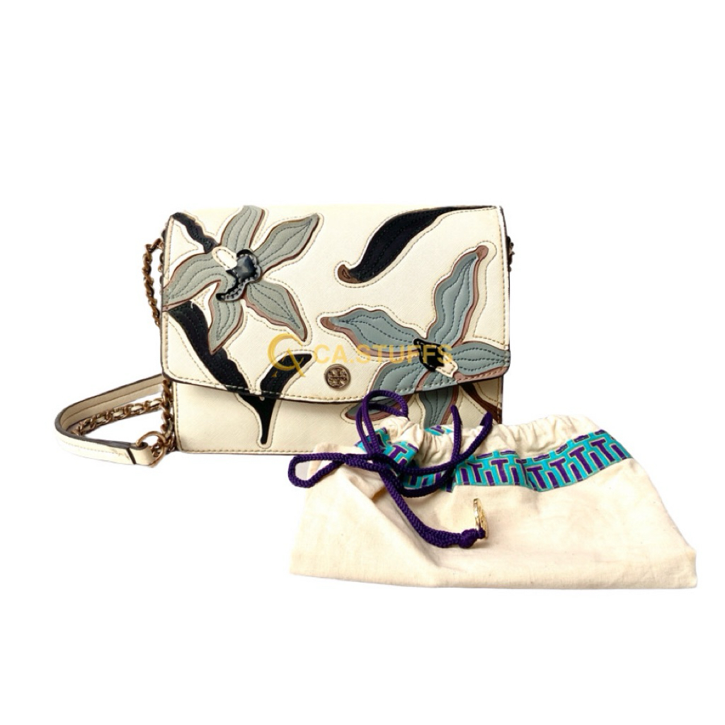 Preloved Tory Burch TB Robinson Applique Floral Convertible Shoulder & Sling Bag