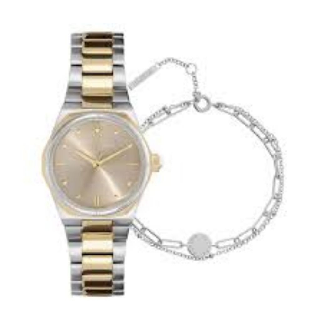 Olivia BurtonOlivia Burton Mini Hexa Neo Gold & Two Tone Bracelet Watch Illusion SS Stacking Bracele