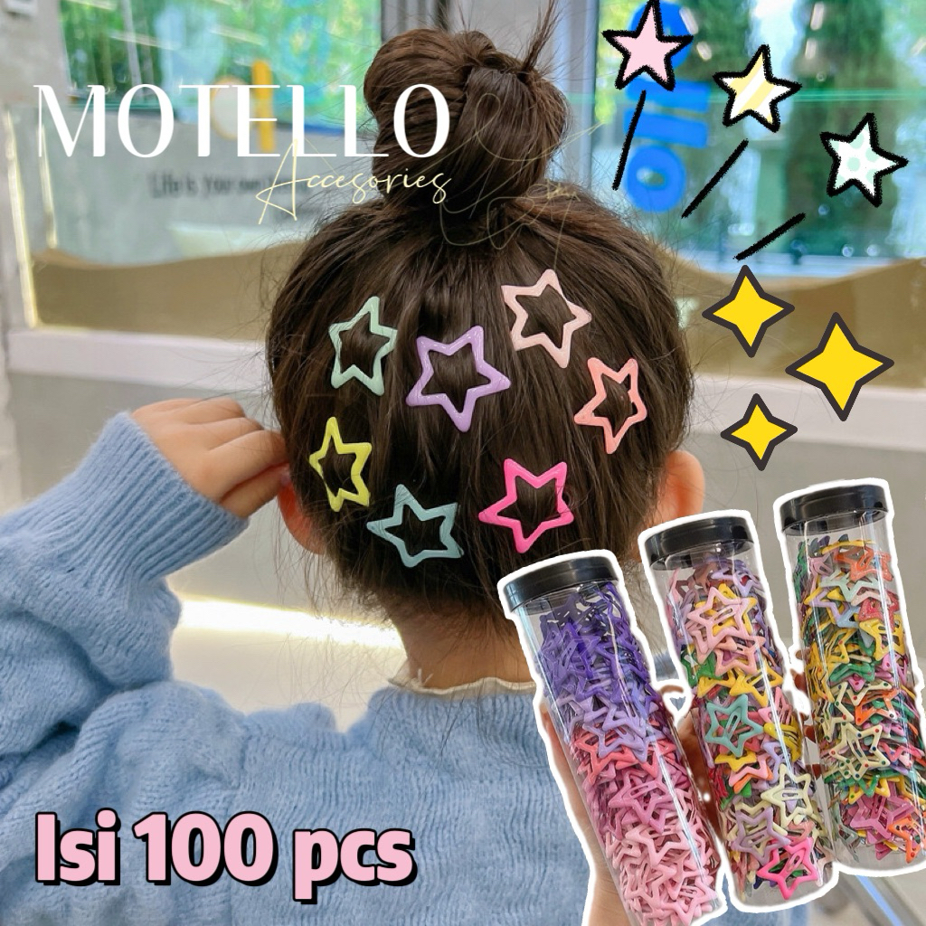 Motello Jepit Rambut Bintang Korea 100 pcs 50 pcs / kaleng / Jepit Rambut Bintang Berwarna-warni / A