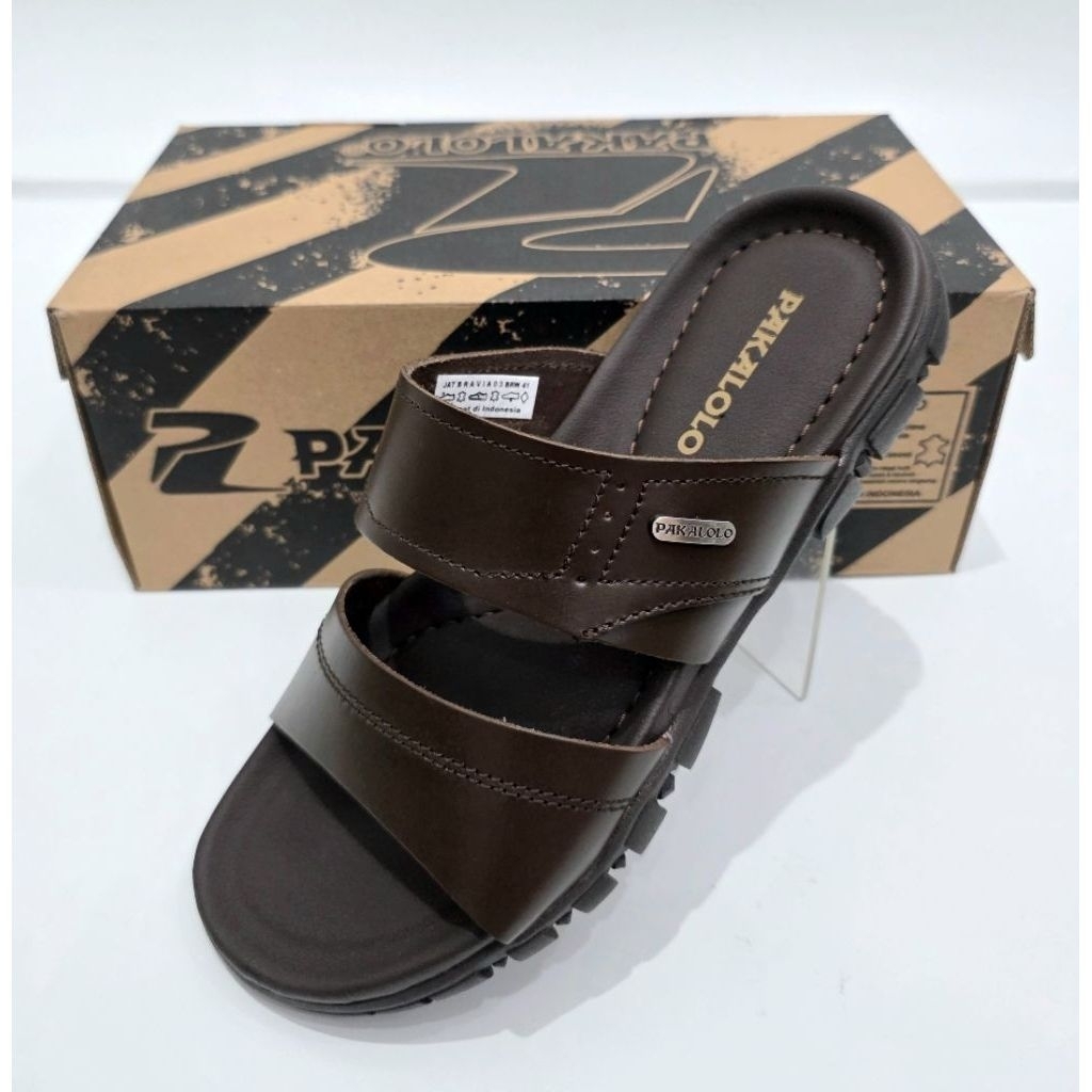 SANDAL KULIT PRIA PAKALOLO BRAVIA 03 BROWN ORIGINAL