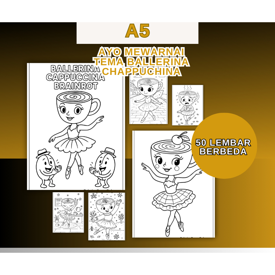 

KERTAS GAMBAR MEWARNAI TEMA BALLERINA CAPPUCHINA - LEMBAR COLORING SHEETS FOR KIDS ISI 50 LEMBAR [A5] READY