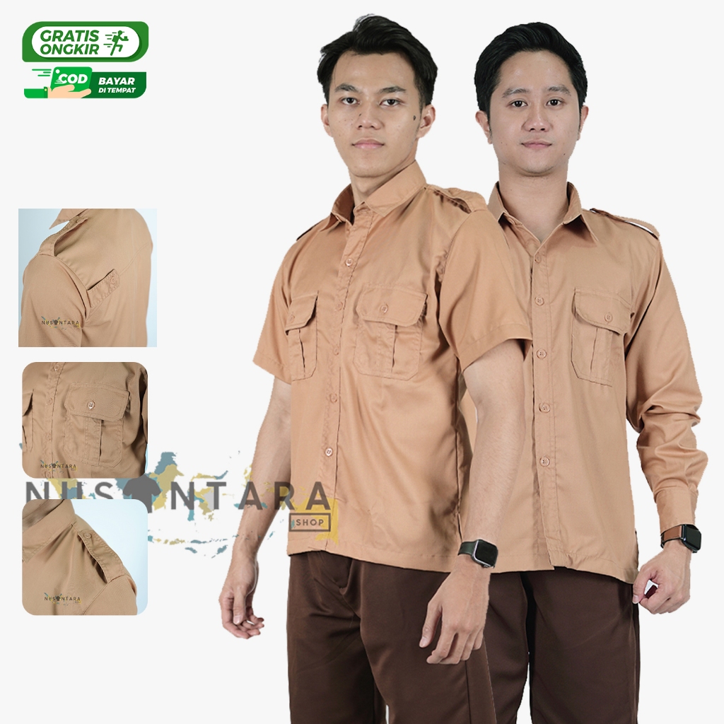 Kemeja Pramuka Pembina Laki Laki Baju Pramuka Guru Kemeja Pramuka PNS Lengan Pendek dan Panjang