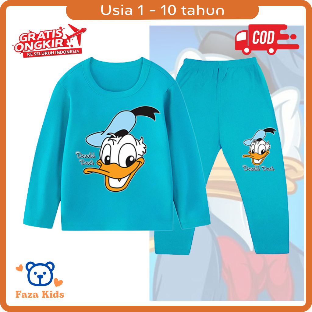 Baju Tidur /Piyama Anak Unisex Cewe Cowo Stelan Panjang Donald Duck / donal bebek FK 76