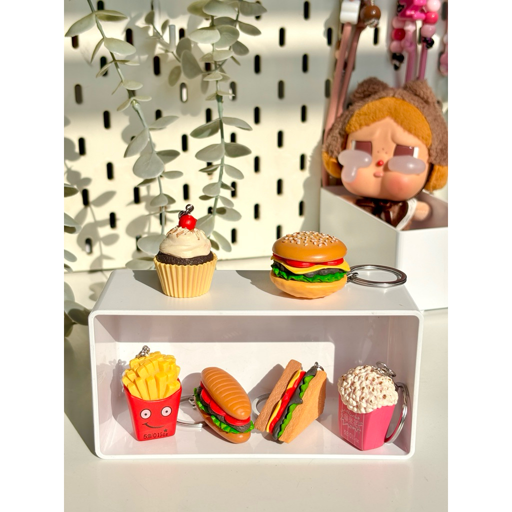 Gantungan Kunci Clay Miniatur Makanan : Burger, Sandwich, Hot Dog