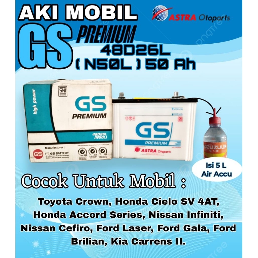 AKI MOBIL INNOVA BENSIN MATIC SERENA DLL GS PREMIUM N50L 12V 50AH BASAH
