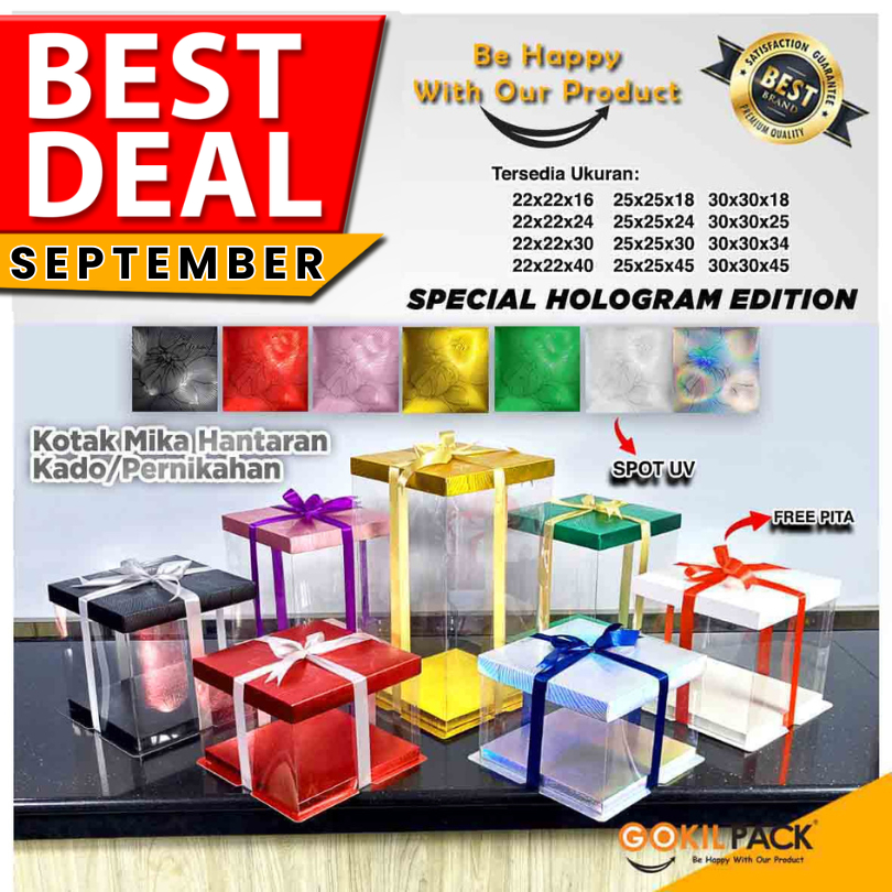 

Cake Box Kotak Kue Mika Transparan - Dus Hadiah Tutup Hologram Uk 22x22 cm - M1
