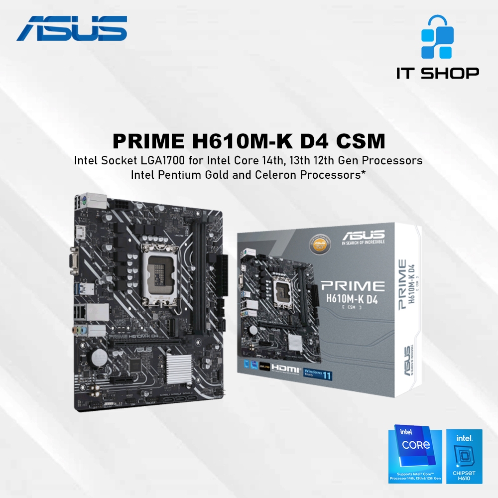 Motherboard Asus PRIME H610M-K D4 CSM - LGA1700 - Intel Gen 12, Gen 13, dan Gen 14
