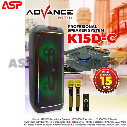 ADVANCE K15DC K15D-C Salon Speker Spiker Speaker Professional 15 inch Free 2 Mic Wireless Bluetooth