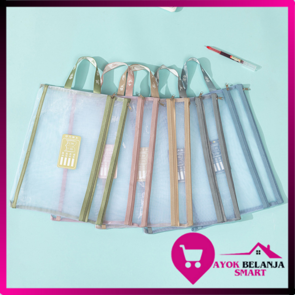 

ABS Tas Buku dan Alat Tulis Map A4 Dua Slot File Folder Tas Mesh Dokumen Transparant A4 Zipper 2 in 1 Multifungsi Totebag Buku Transparan Jaring