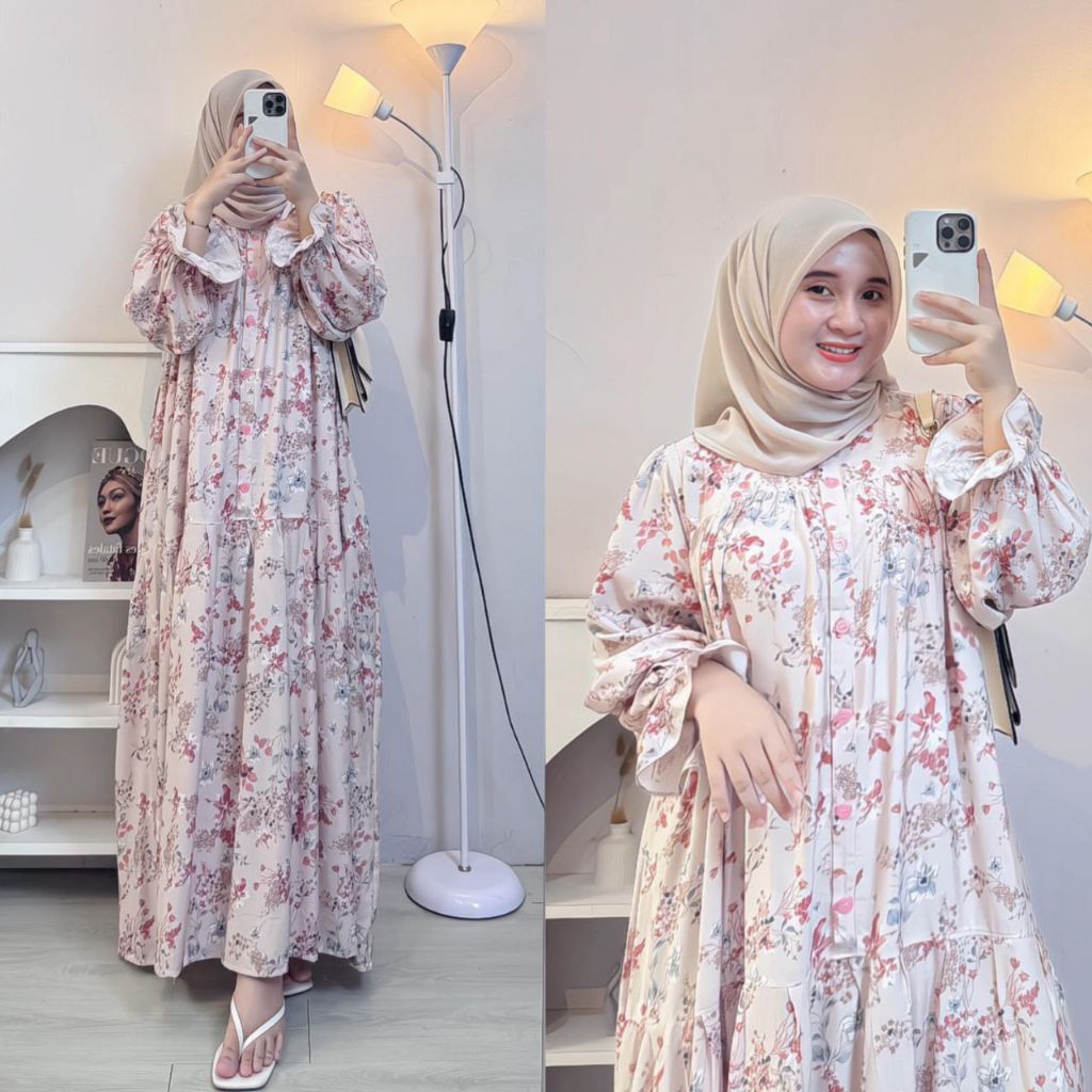 Gamis Resta lengan balon/ baju Gamis wanita jumbo busui friendly terbaru