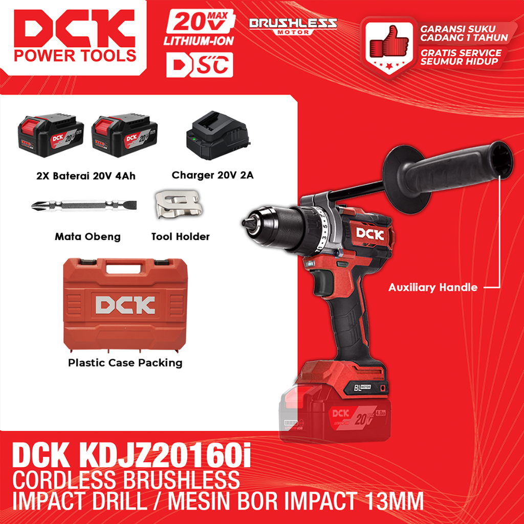 DCK KDJZ20160i Cordless Brushless Impact Drill / Mesin Bor Impact Baterai 13mm