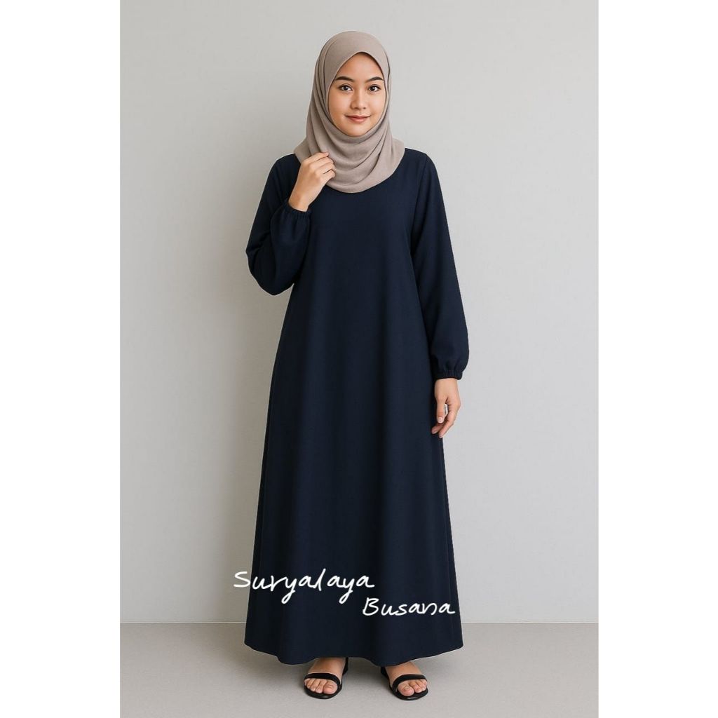 Suryalaya_Busana [ Size XXL] SB Inner Maxi Dress Lengan Panjang Gamis Basic