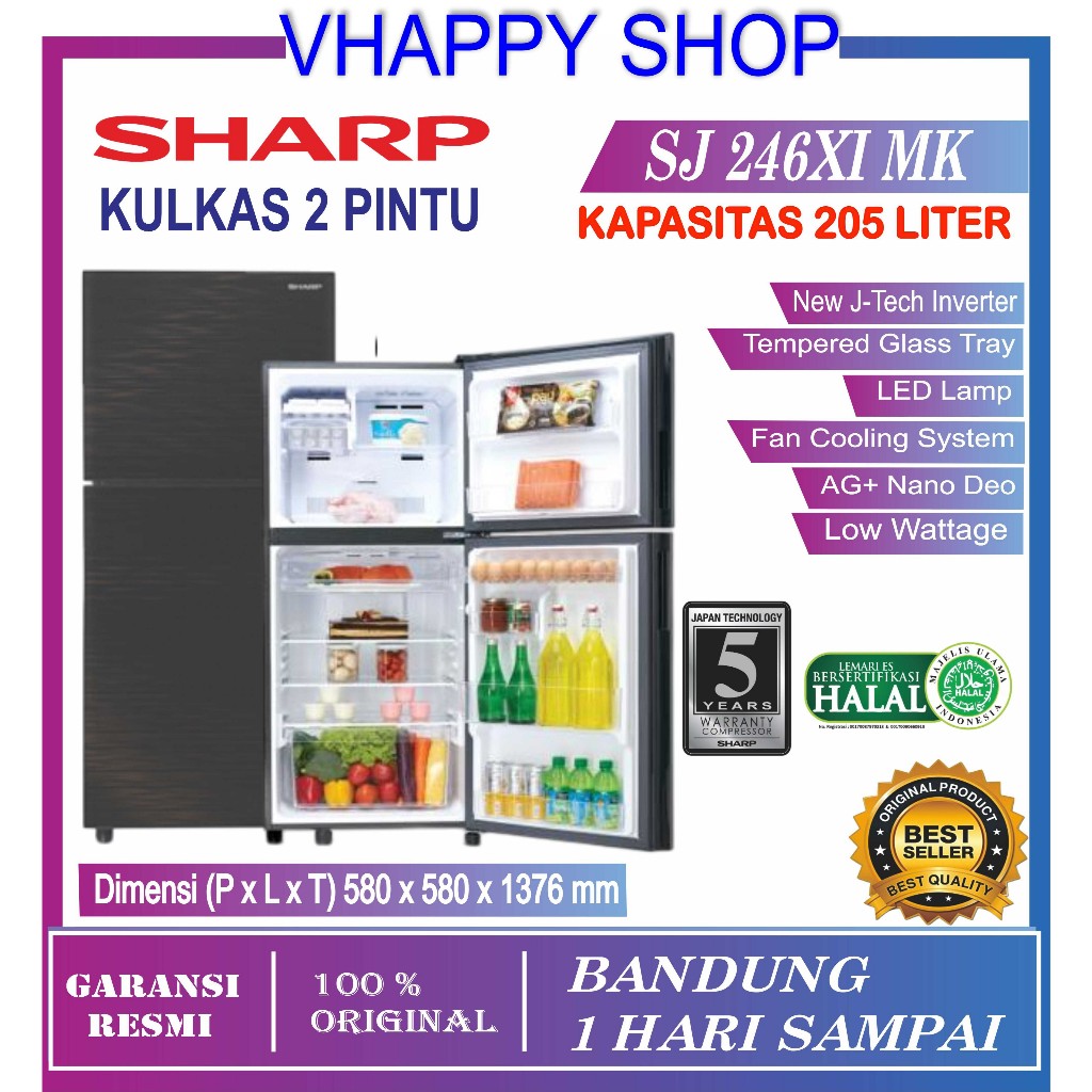 SJ246XI-MK KULKAS SHARP SJ 246 XI MK 2 PINTU 205 LITER MK GARANSI RESMI