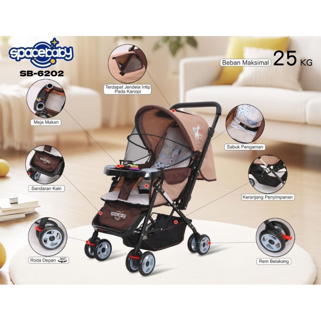Kereta Dorong Bayi Spacebaby SB-6202 Stroller Baby SB6202 SB 6202