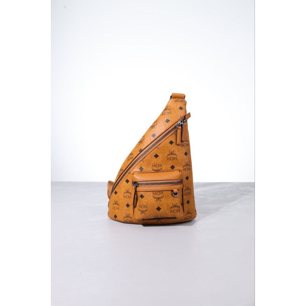 MCM Mini Aren Sling Bag in Cognac