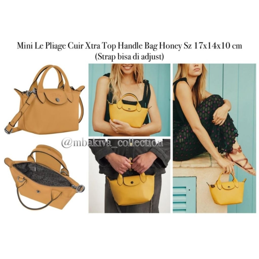 Mini Le Pliage Cuir Xtra Top Handle Bag Honey