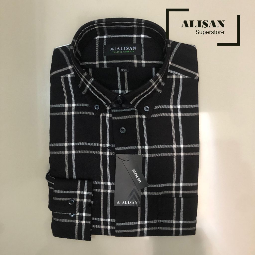 LENGAN PANJANG Alisan Flanel Kotak Kotak Hitam Slimfit 11856