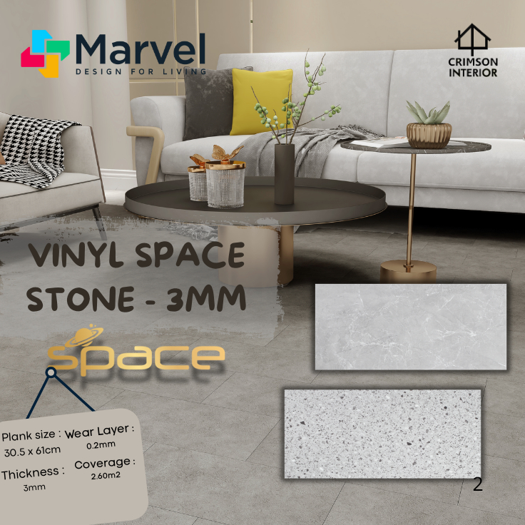 FLOORING VINYL SPACE MARVEL STONE 3MM | LANTAI VINYL MARVEL LUXURY TILE