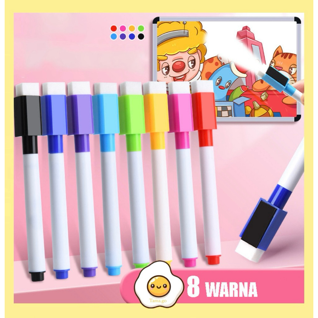 

( 1 Set 8 Pcs ) Spidol Warna + Penghapus / Spidol Wipe and Clean