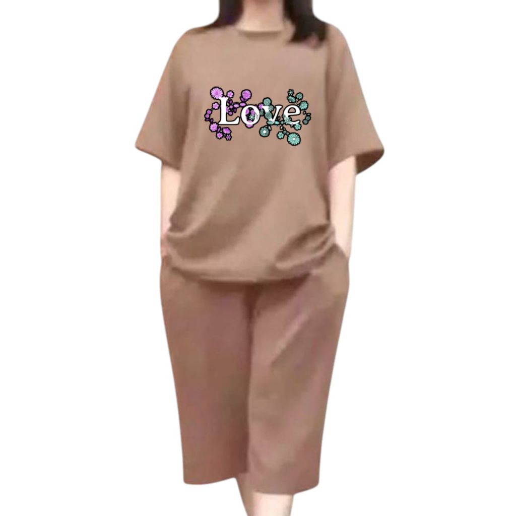 Setelan Kulot Wanita Dewasa celana 3/4 Love (virus)