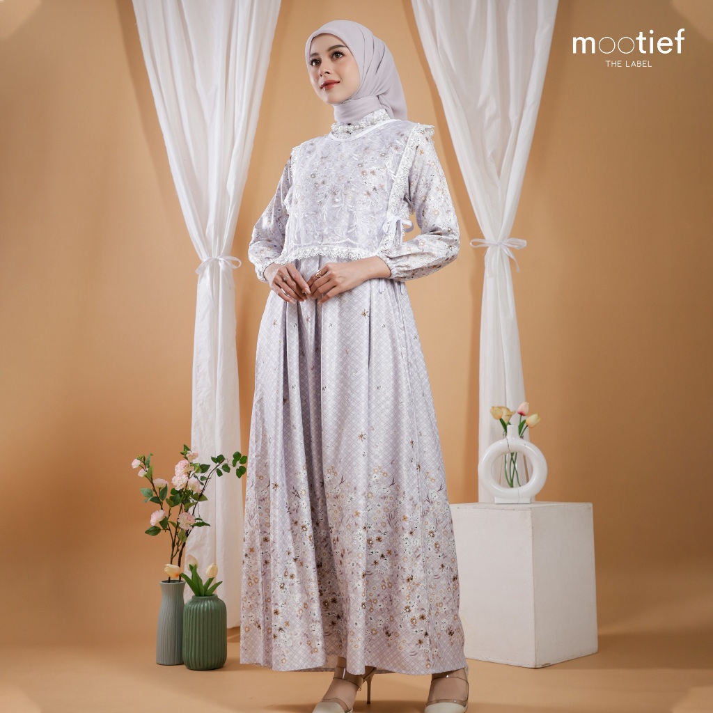 MOOTIEF THE LABEL - Gamis Muslim Busui Friendly ALULA Pale Mauve Dress Kondangan Kekinian Vest Bruka