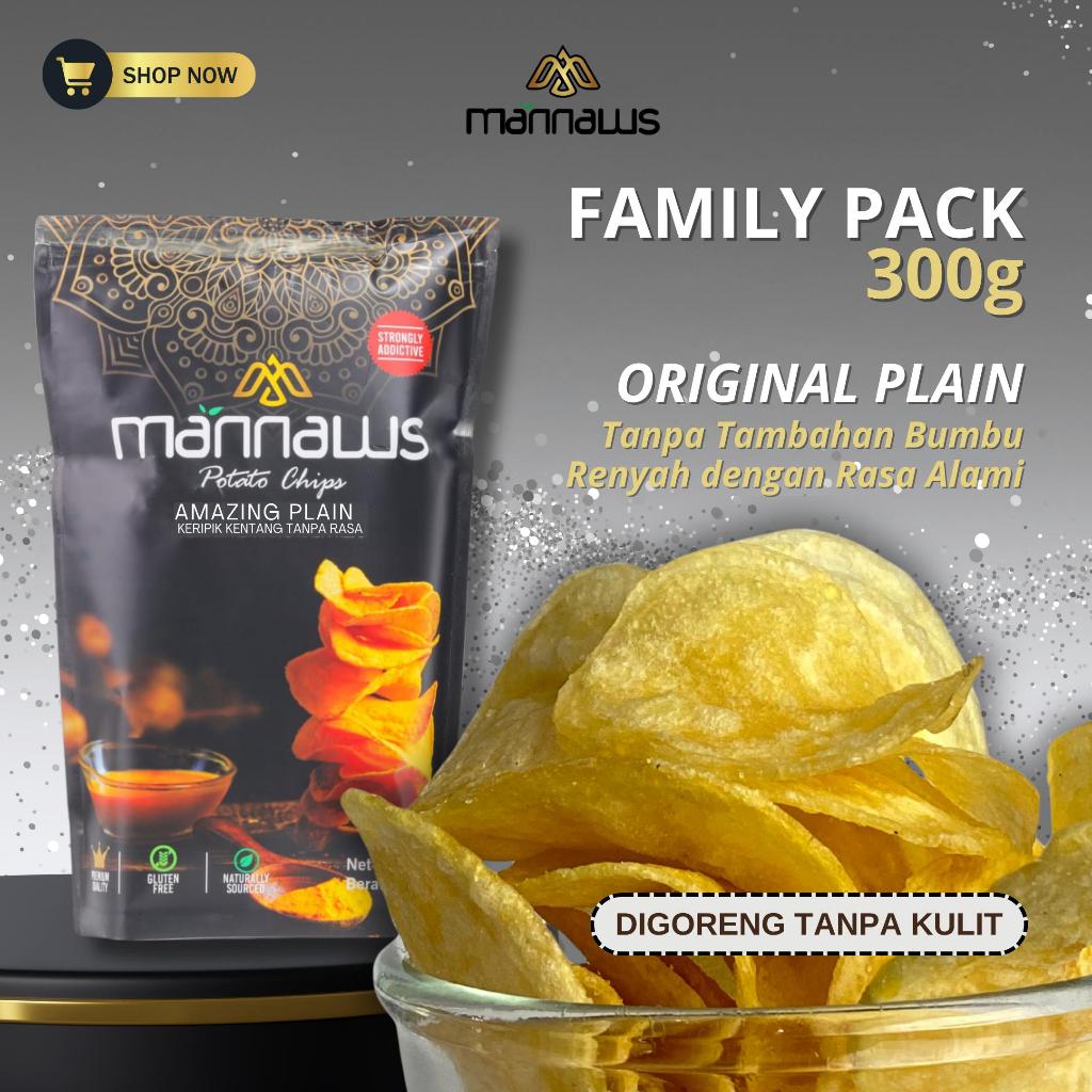 

Mannaws Potato Chips Snack Keripik Kentang - Ukuran Family Pack 300g - Amazing Original Plain (Tanpa Rasa)