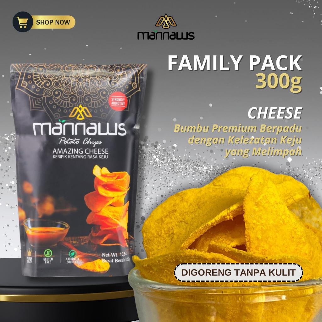 

Mannaws Potato Chips Snack Keripik Kentang - Ukuran Family Pack 300g - Amazing Cheese (Rasa Keju)