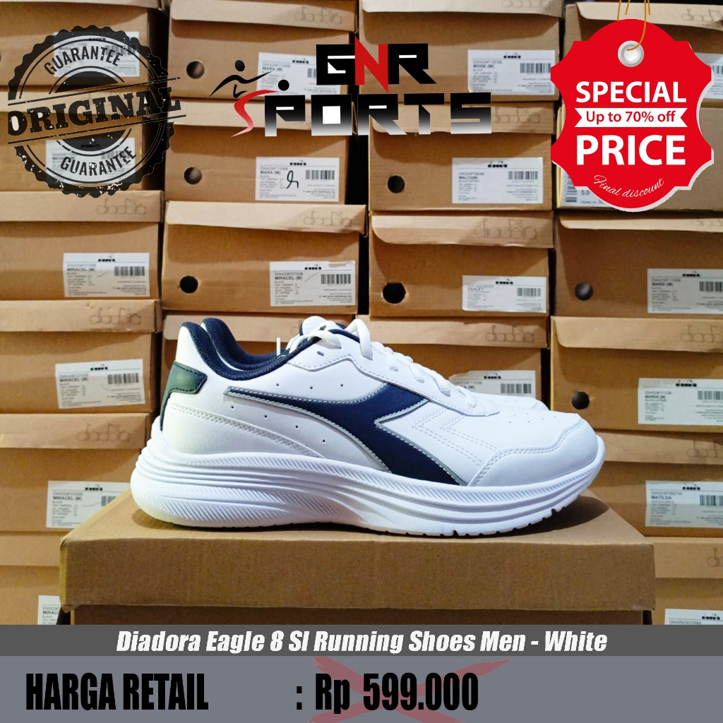 Sepatu Diadora Eagle 8 Sl Running Shoes Men - White Original 100%