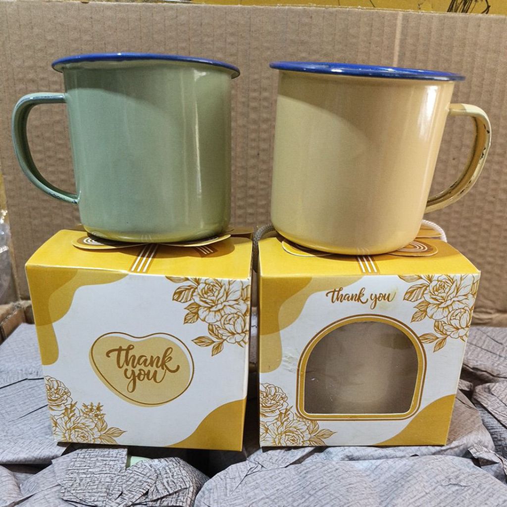 6 PCS CANGKIR MUG GELAS ENAMEL KEMAS BOX IVORY