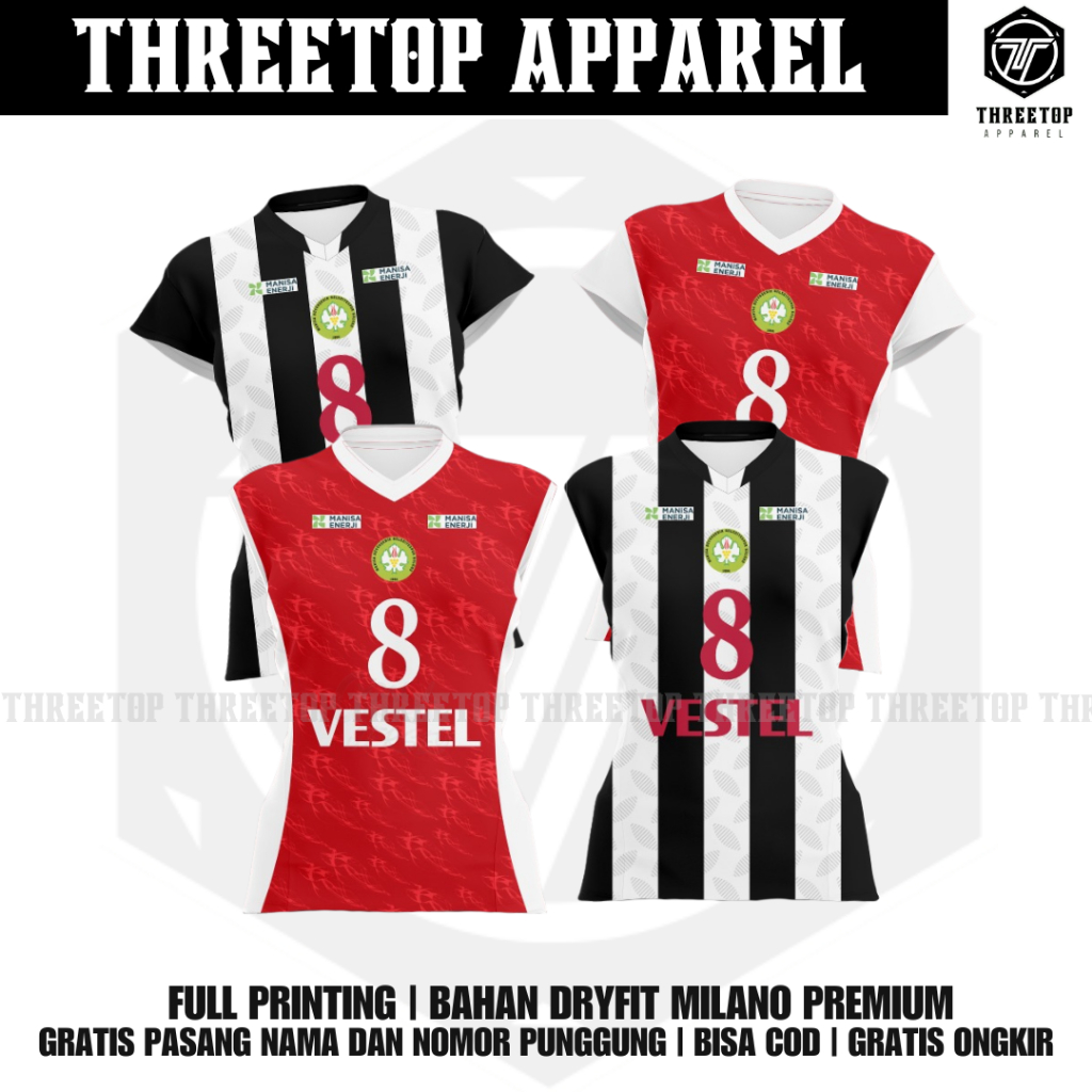 Jersey Voli Terbaru MANISA BBSK Premium Full Printing Gratis Pasang Nama Logo dan Nomor Punggung