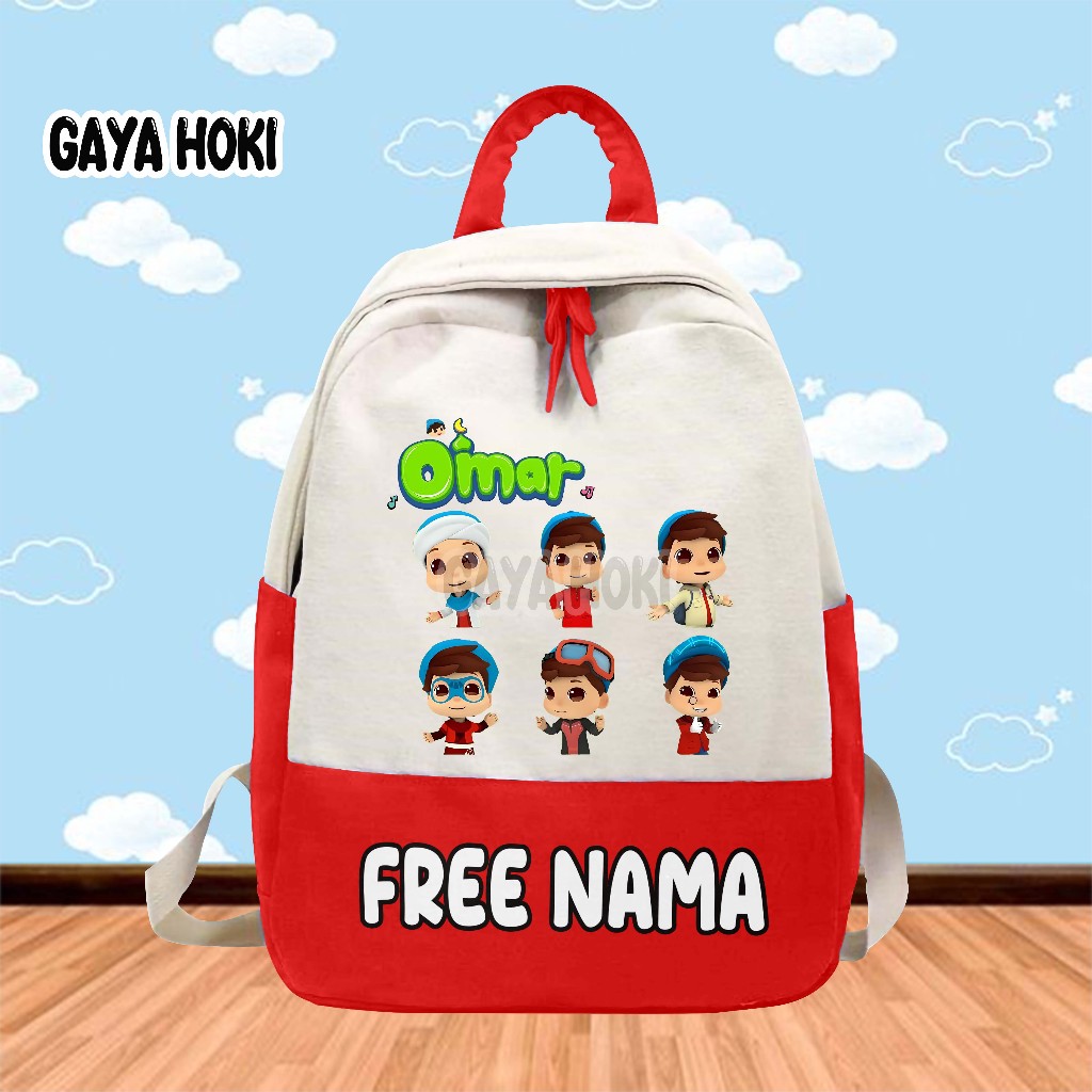 [FREE NAMA] Tas Ransel Tas Anak Sekolah TK/SD Gambar Karakter Omar Animasi Omar & Hana