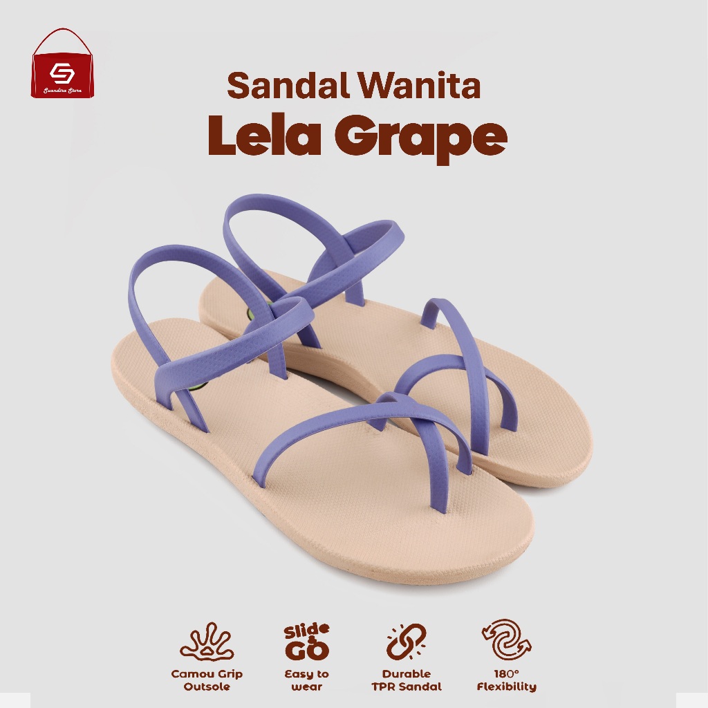 Gofort Sandal Wanita Camou Lela Grape || Gofort Sandal Kasual Wanita Nyaman Anti Slip