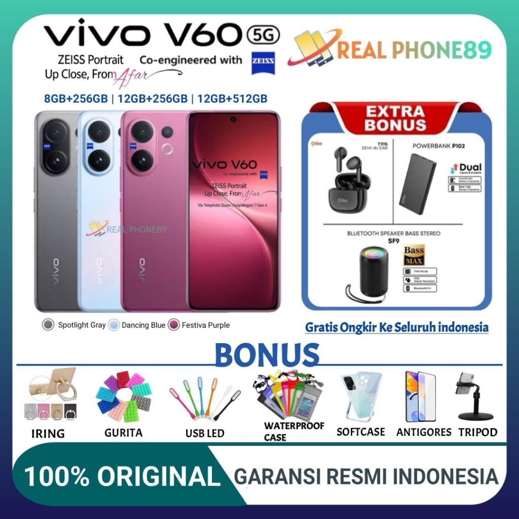 VIVO V60 5G 10x ZOOM Telephoto ZEISS 8/256 | 12/256 | 12/512 GARANSI RESMI VIVO INDONESIA