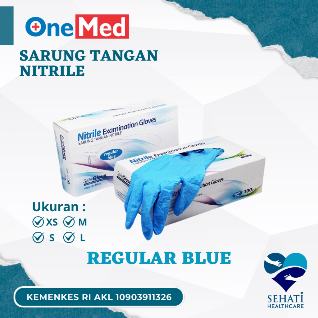Onemed Sarung Tangan Nitrile Regular Blue Ukuran XS S M L Medis  Handscoon Handscon Handskun Karet L
