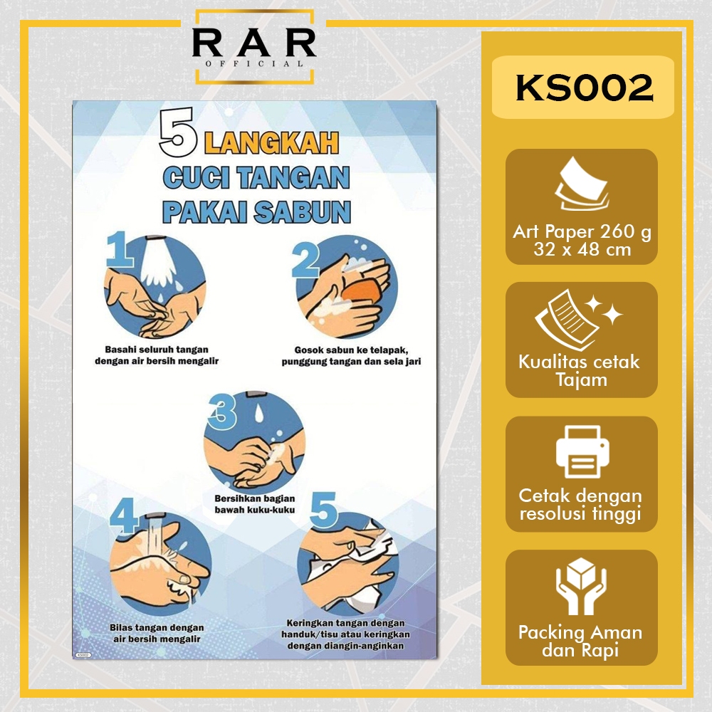 KS002 poster 5 langkah cuci tangan - poster estetik - poster kesehatan