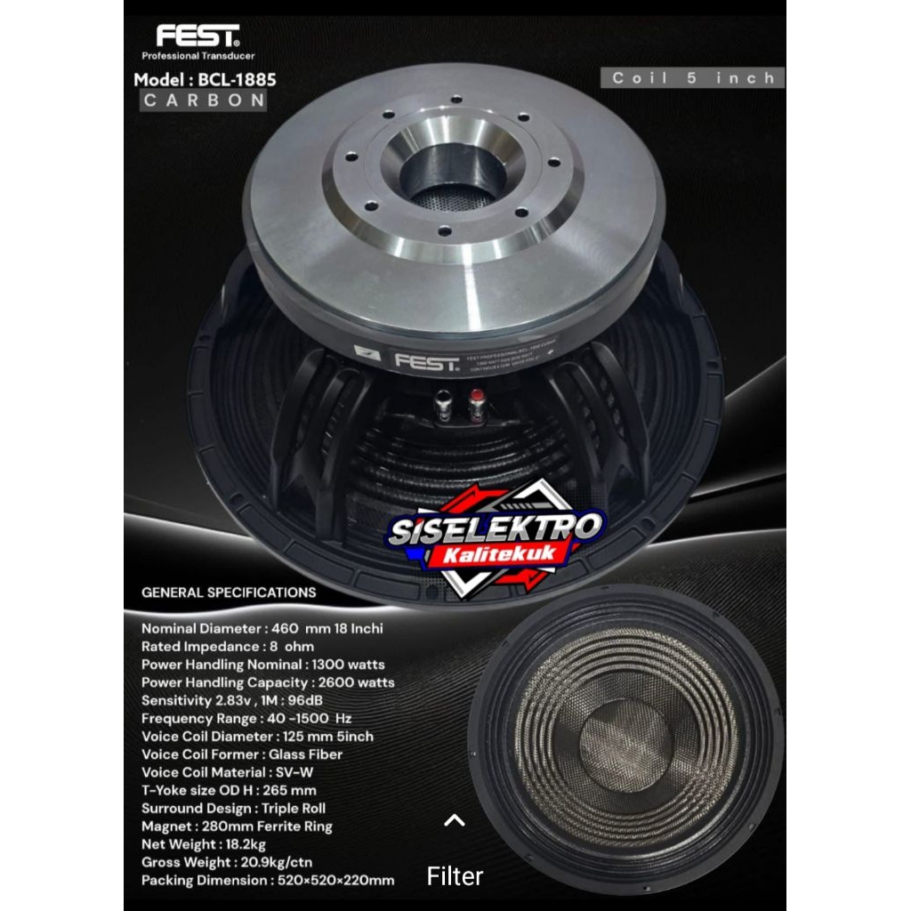 Speaker 18 inch Fest carbon Fest Bcl 1885 carbon