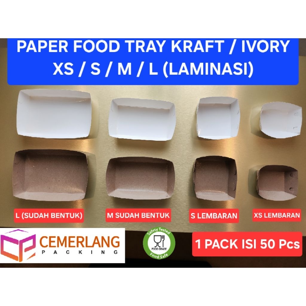 Food Paper Tray Laminasi Kraft / Ivory Putih Xs S M L / Sosis / Jagung Bakar / Box Toast Roti Bakar