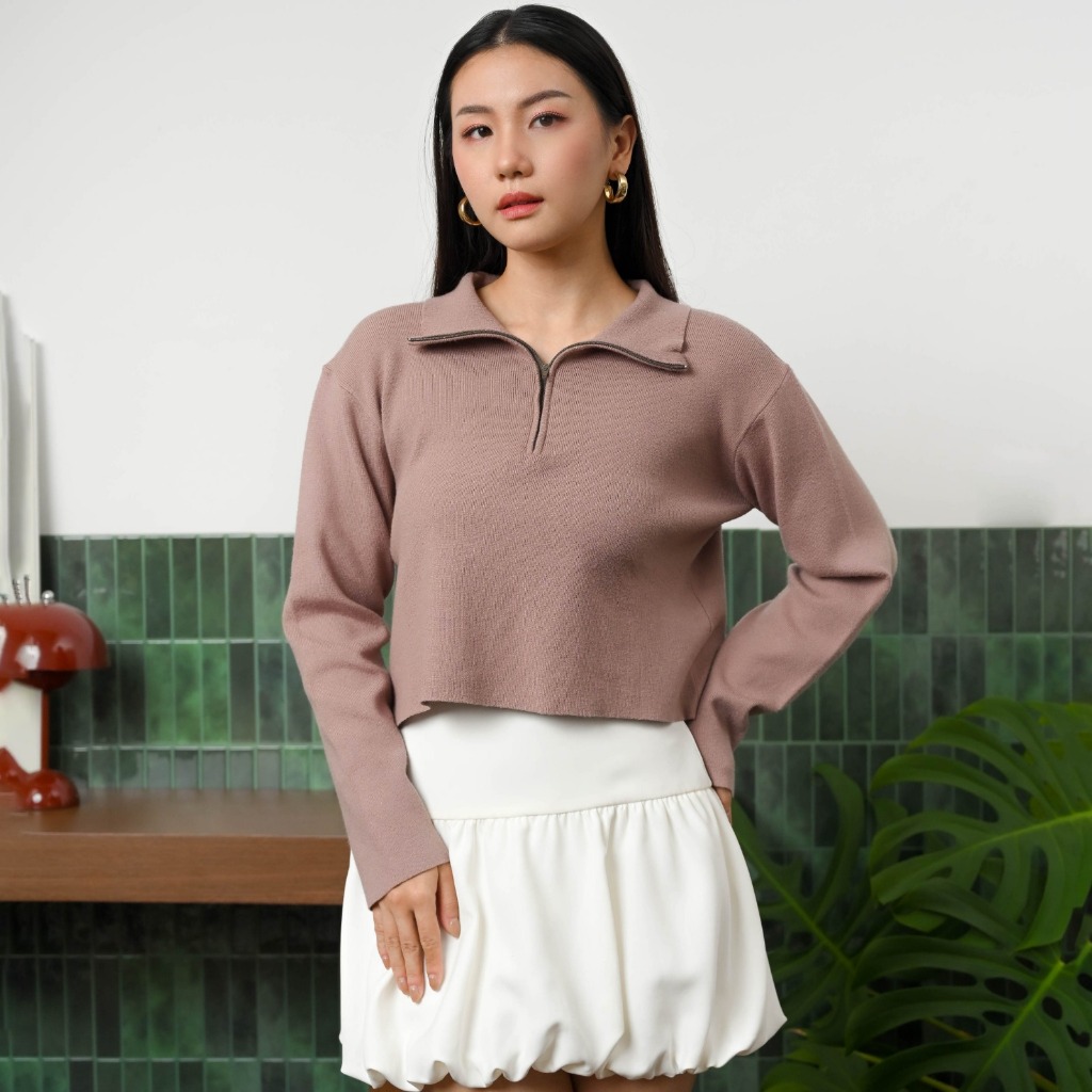 SUETERCLOTH - Juni Zipper Top / Zipper Sweater / Crop Sweater / Zipper Top Knit / Knitwear Wanita / 